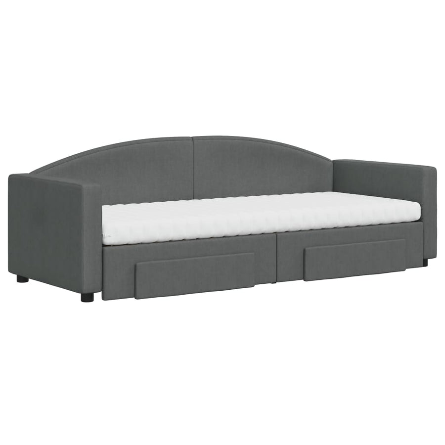 Slaapbank Onderschuifbed En Lades Stof 80 x 200 cm Donkergrijs met onderschuifbed en lade en matras