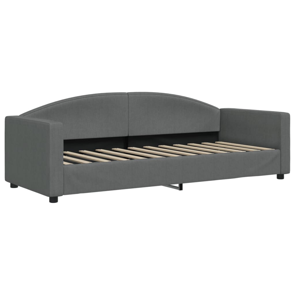 Slaapbank Onderschuifbed En Lades Stof 80 x 200 cm Donkergrijs met onderschuifbed en lade en matras