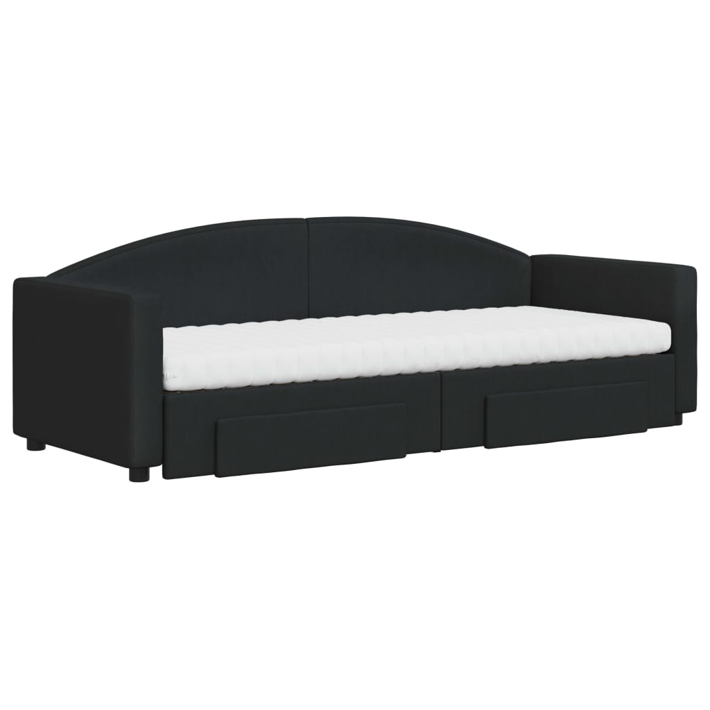 Slaapbank Met Onderschuifbed En Lades Stof 80 x 200 cm Zwart met onderschuifbed en lade en matras