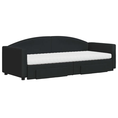 Slaapbank Met Onderschuifbed En Lades Stof 80 x 200 cm Zwart met onderschuifbed en lade en matras