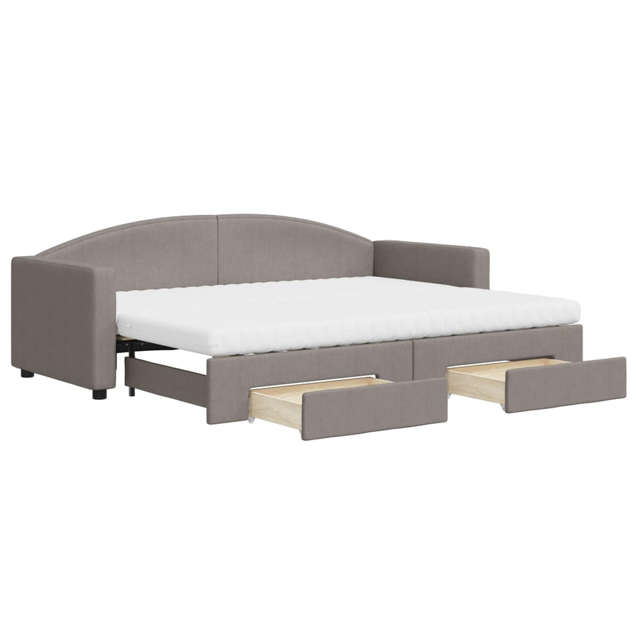 Slaapbank Met Onderschuifbed En Lades Stof 80 x 200 cm Taupe met onderschuifbed en lade en matras