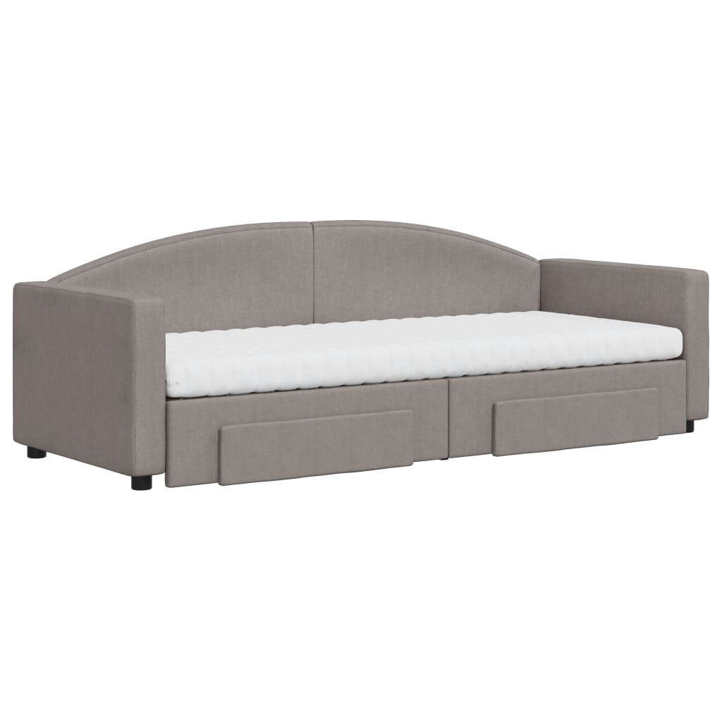 Slaapbank Met Onderschuifbed En Lades Stof 80 x 200 cm Taupe met onderschuifbed en lade en matras