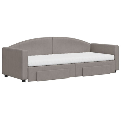 Slaapbank Met Onderschuifbed En Lades Stof 80 x 200 cm Taupe met onderschuifbed en lade en matras