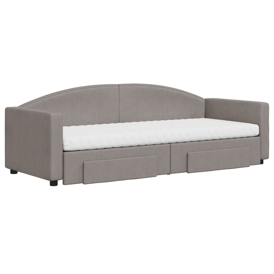 Slaapbank Met Onderschuifbed En Lades Stof 80 x 200 cm Taupe met onderschuifbed en lade en matras