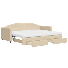 Slaapbank Met Onderschuifbed En Lades Stof Kleur 80 x 200 cm Crème met onderschuifbed en lade en matras