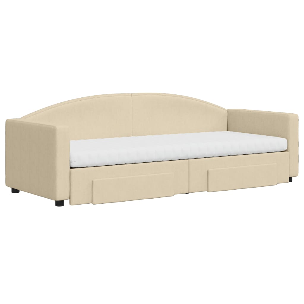 Slaapbank Met Onderschuifbed En Lades Stof Kleur 80 x 200 cm Crème met onderschuifbed en lade en matras