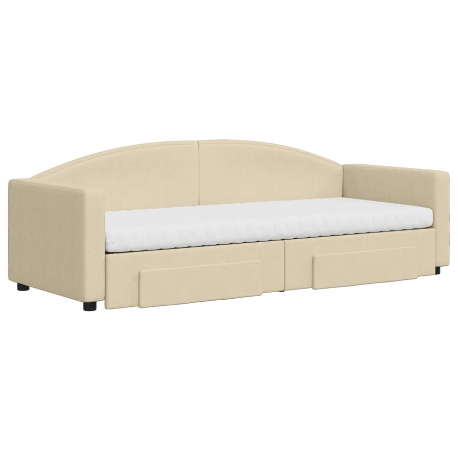 Slaapbank Met Onderschuifbed En Lades Stof Kleur 80 x 200 cm Crème met onderschuifbed en lade en matras