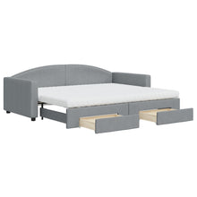 Slaapbank Met Onderschuifbed En Lades Stof 90 x 200 cm Lichtgrijs met onderschuifbed en lade en matras