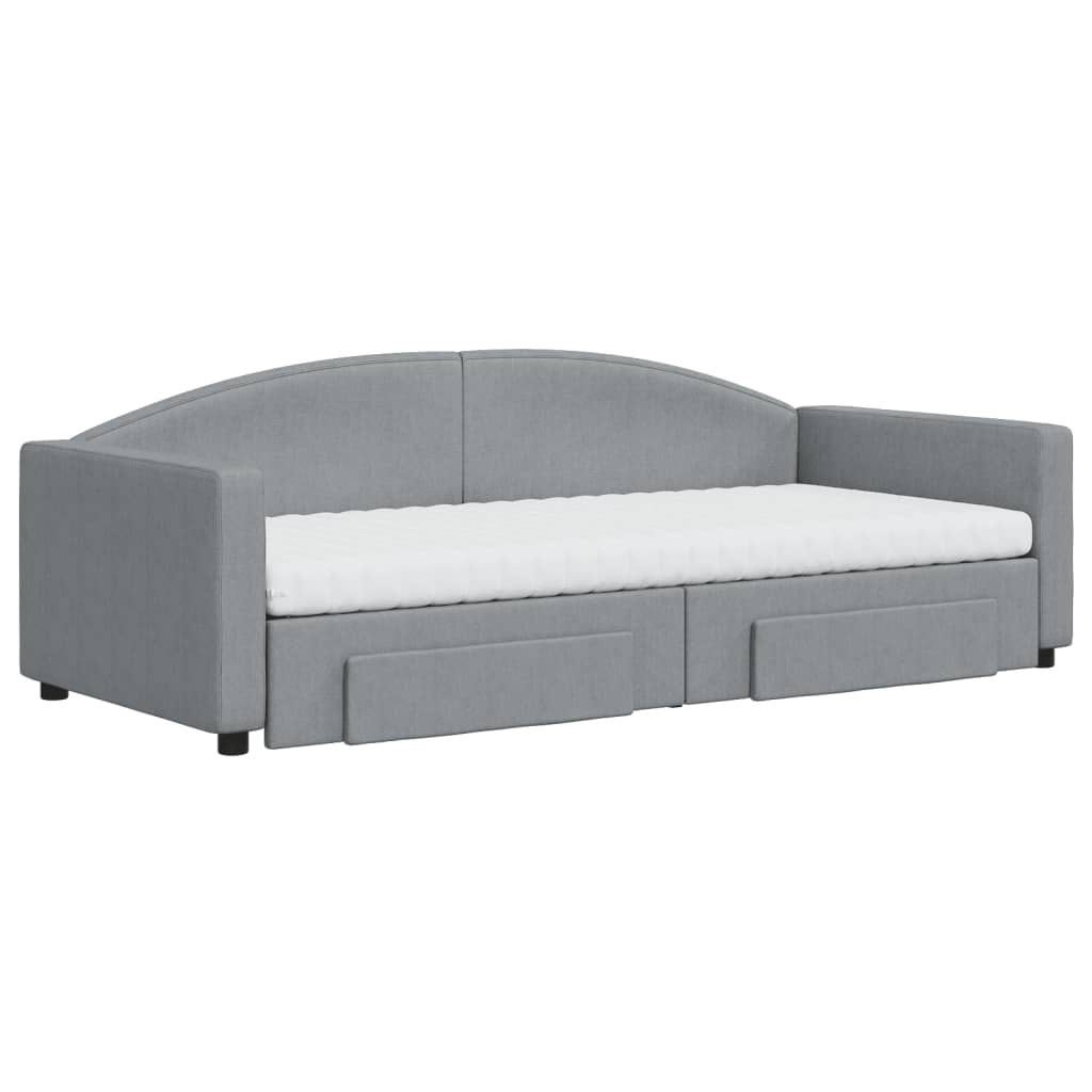 Slaapbank Met Onderschuifbed En Lades Stof 90 x 200 cm Lichtgrijs met onderschuifbed en lade en matras