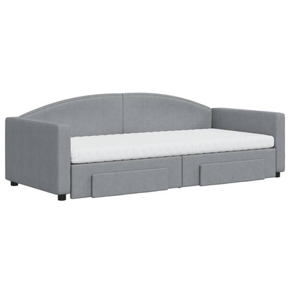 Slaapbank Met Onderschuifbed En Lades Stof 90 x 200 cm Lichtgrijs met onderschuifbed en lade en matras