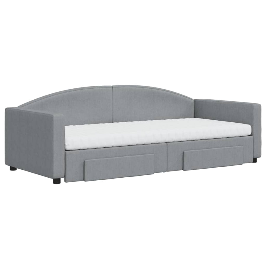 Slaapbank Met Onderschuifbed En Lades Stof 90 x 200 cm Lichtgrijs met onderschuifbed en lade en matras