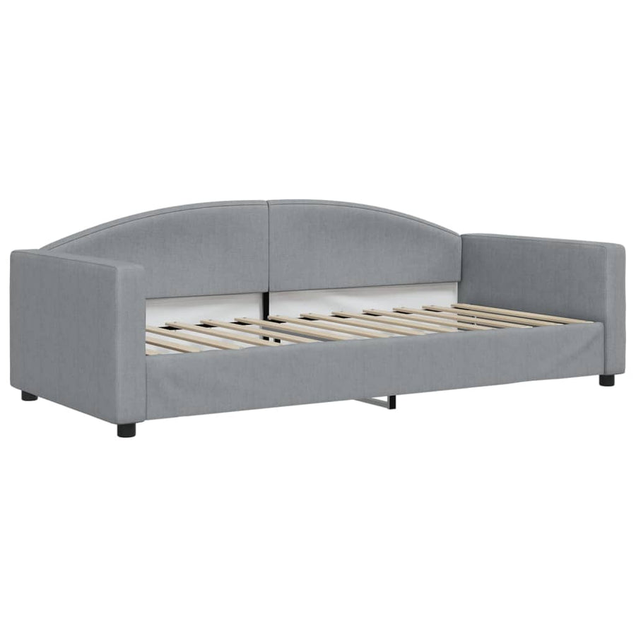 Slaapbank Met Onderschuifbed En Lades Stof 90 x 200 cm Lichtgrijs met onderschuifbed en lade en matras