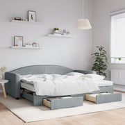 Slaapbank 90x200 cm onderschuifbed lades lichtgrijs stof