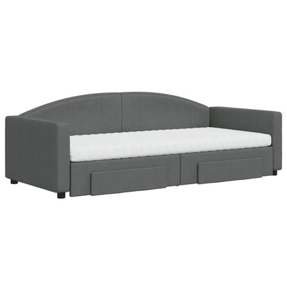 Slaapbank Onderschuifbed En Lades Stof 90 x 200 cm Donkergrijs met onderschuifbed en lade en matras