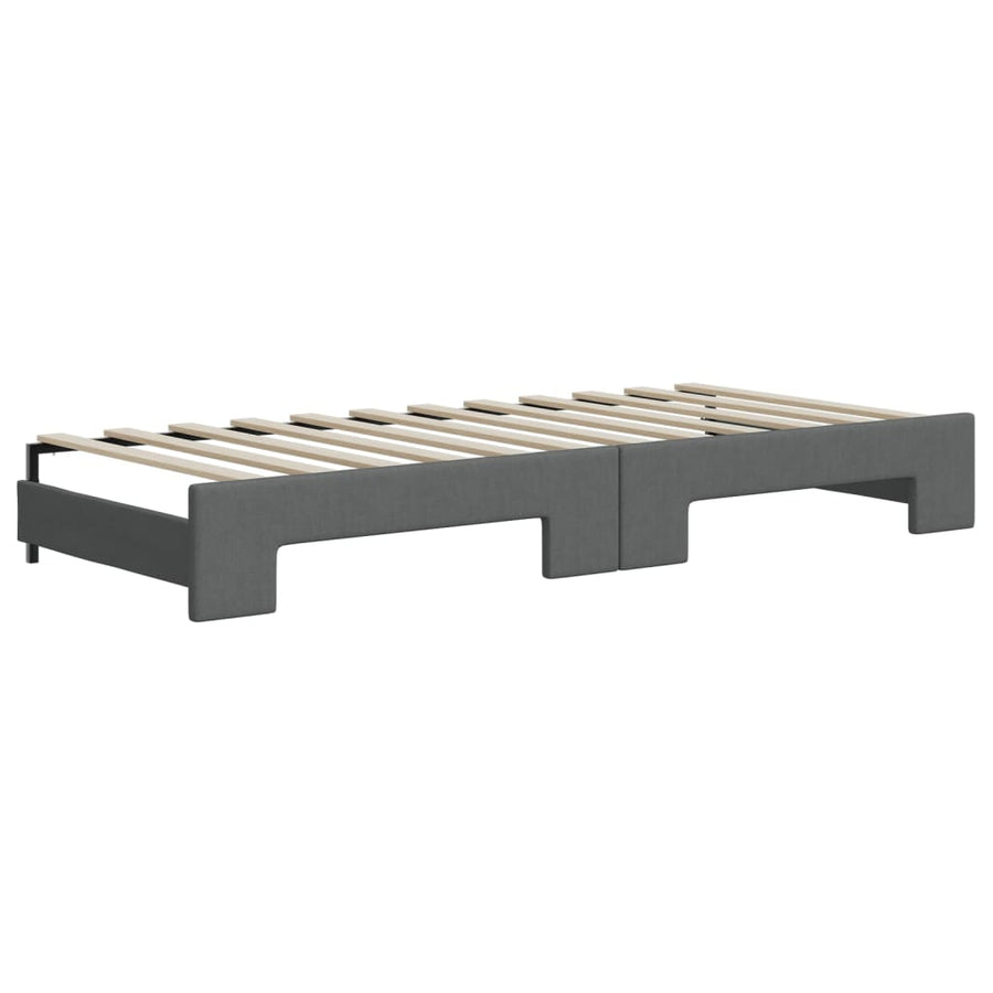 Slaapbank Onderschuifbed En Lades Stof 90 x 200 cm Donkergrijs met onderschuifbed en lade en matras
