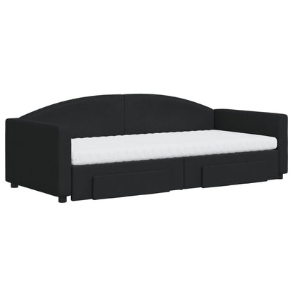 Slaapbank Met Onderschuifbed En Lades Stof 90 x 200 cm Zwart met onderschuifbed en lade en matras