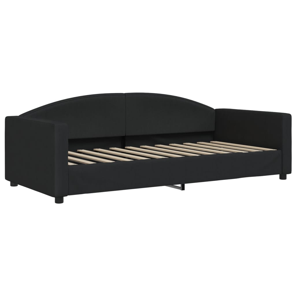 Slaapbank Met Onderschuifbed En Lades Stof 90 x 200 cm Zwart met onderschuifbed en lade en matras
