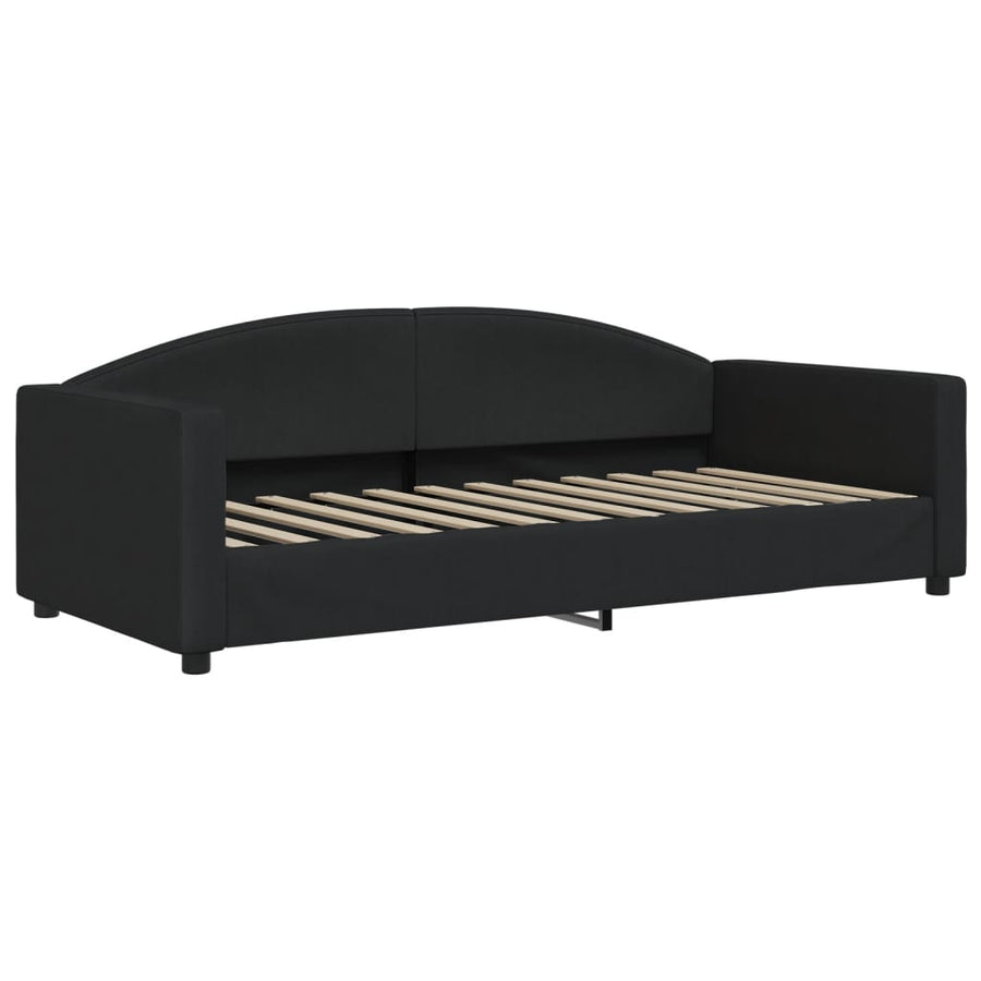 Slaapbank Met Onderschuifbed En Lades Stof 90 x 200 cm Zwart met onderschuifbed en lade en matras