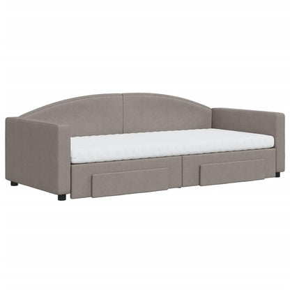 Slaapbank Met Onderschuifbed En Lades 90X200 Cm Stof Taupe Taupe 90 x 200 cm met onderschuifbed en lade en matras
