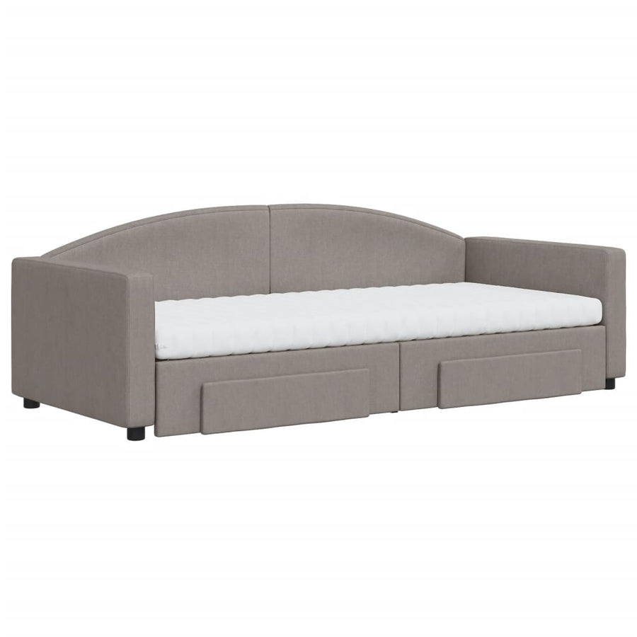 Slaapbank Met Onderschuifbed En Lades 90X200 Cm Stof Taupe Taupe 90 x 200 cm met onderschuifbed en lade en matras