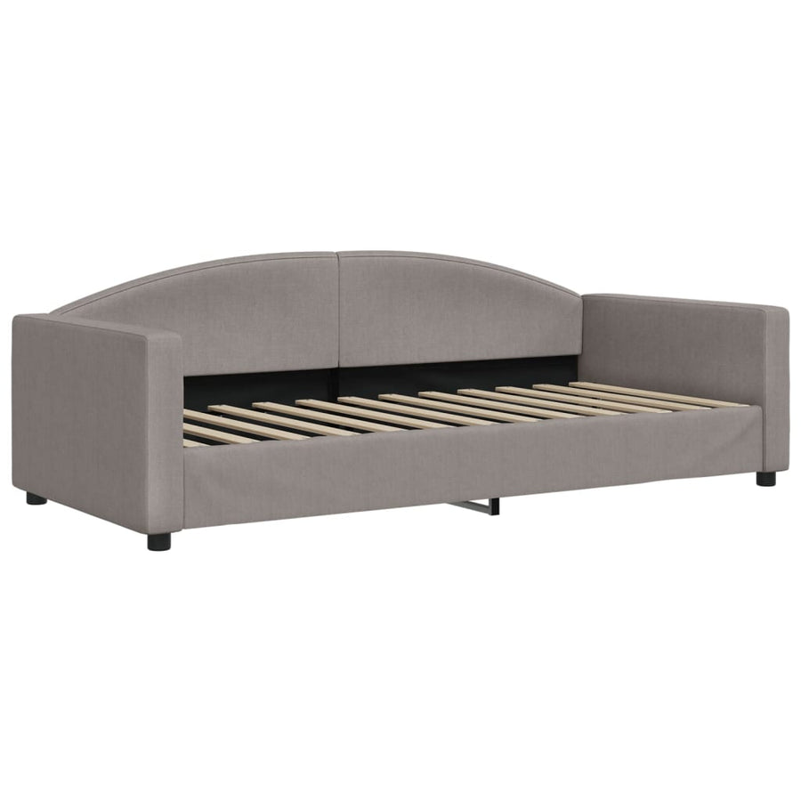Slaapbank Met Onderschuifbed En Lades 90X200 Cm Stof Taupe Taupe 90 x 200 cm met onderschuifbed en lade en matras