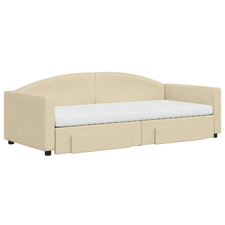 Slaapbank Met Onderschuifbed En Lades Stof Kleur 90 x 200 cm Crème met onderschuifbed en lade en matras