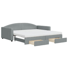 Slaapbank Onderschuifbed En Lades Stof 100 x 200 cm Lichtgrijs met onderschuifbed en lade en matras