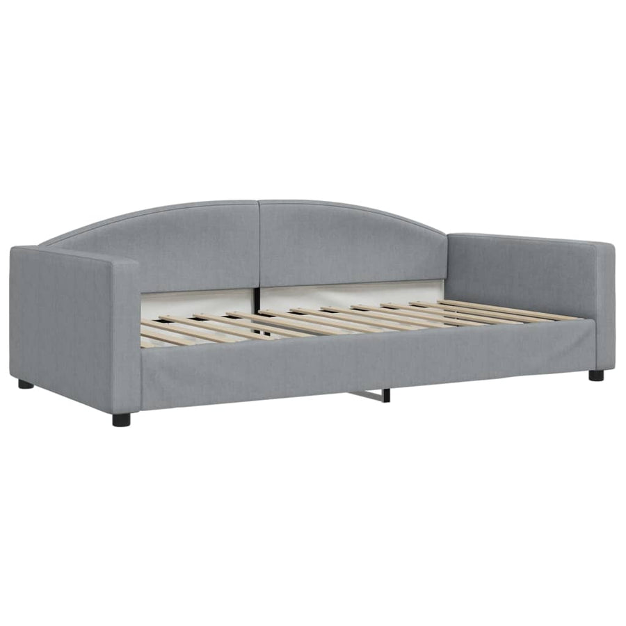 Slaapbank Onderschuifbed En Lades Stof 100 x 200 cm Lichtgrijs met onderschuifbed en lade en matras