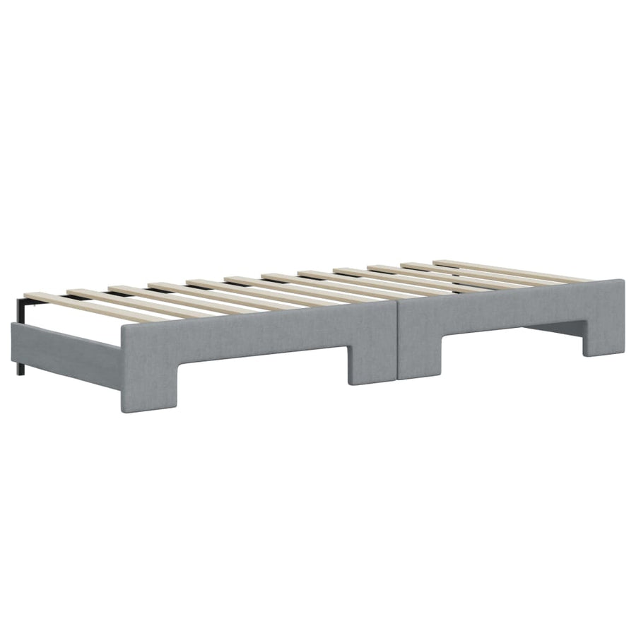 Slaapbank Onderschuifbed En Lades Stof 100 x 200 cm Lichtgrijs met onderschuifbed en lade en matras