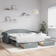 Slaapbank onderschuifbed lades 100x200 cm lichtgrijs stof