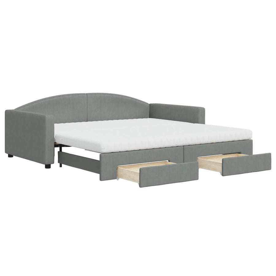 Slaapbank Onderschuifbed En Lades Stof 100 x 200 cm Donkergrijs met onderschuifbed en lade en matras