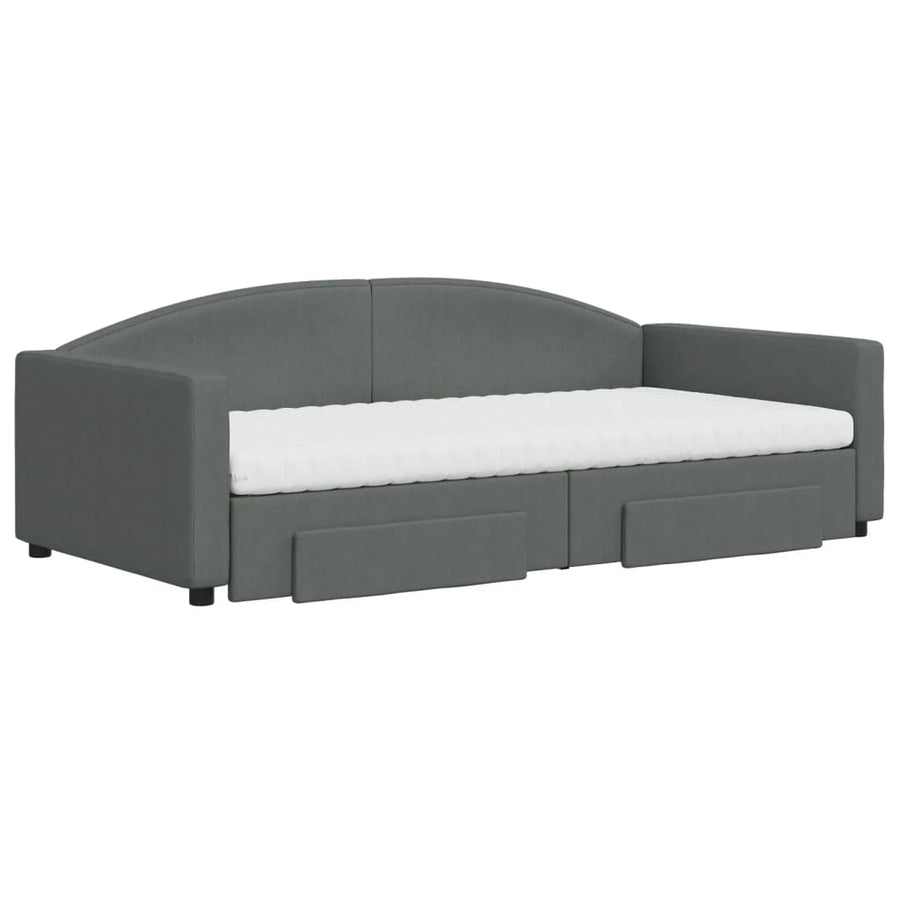 Slaapbank Onderschuifbed En Lades Stof 100 x 200 cm Donkergrijs met onderschuifbed en lade en matras