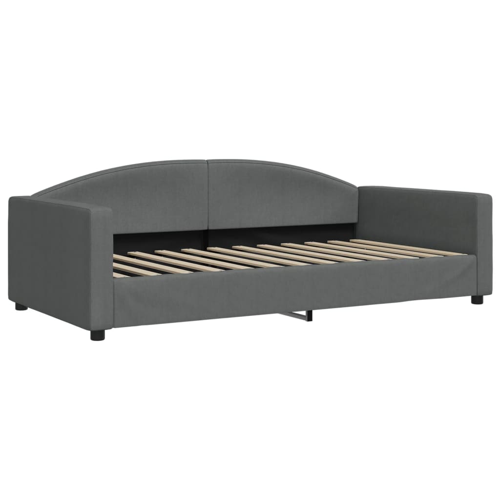 Slaapbank Onderschuifbed En Lades Stof 100 x 200 cm Donkergrijs met onderschuifbed en lade en matras