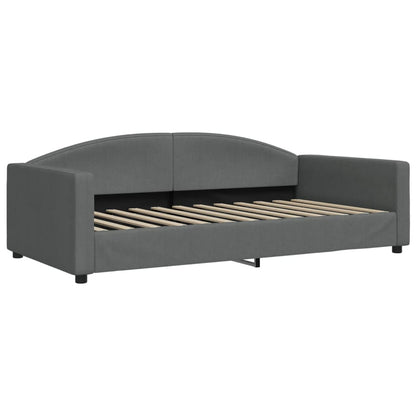 Slaapbank Onderschuifbed En Lades Stof 100 x 200 cm Donkergrijs met onderschuifbed en lade en matras