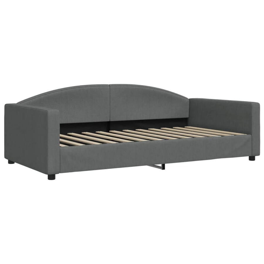 Slaapbank Onderschuifbed En Lades Stof 100 x 200 cm Donkergrijs met onderschuifbed en lade en matras