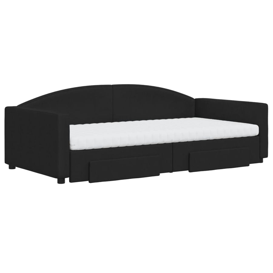 Slaapbank Met Onderschuifbed En Lades Stof Zwart 100 x 200 cm met onderschuifbed en lade en matras