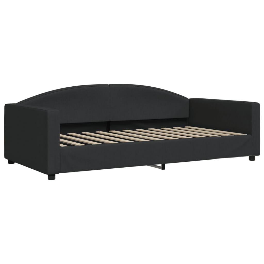 Slaapbank Met Onderschuifbed En Lades Stof Zwart 100 x 200 cm met onderschuifbed en lade en matras