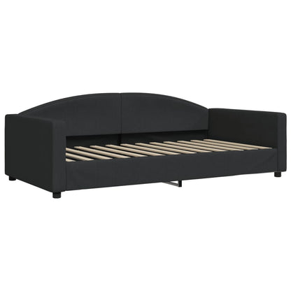 Slaapbank Met Onderschuifbed En Lades Stof Zwart 100 x 200 cm met onderschuifbed en lade en matras