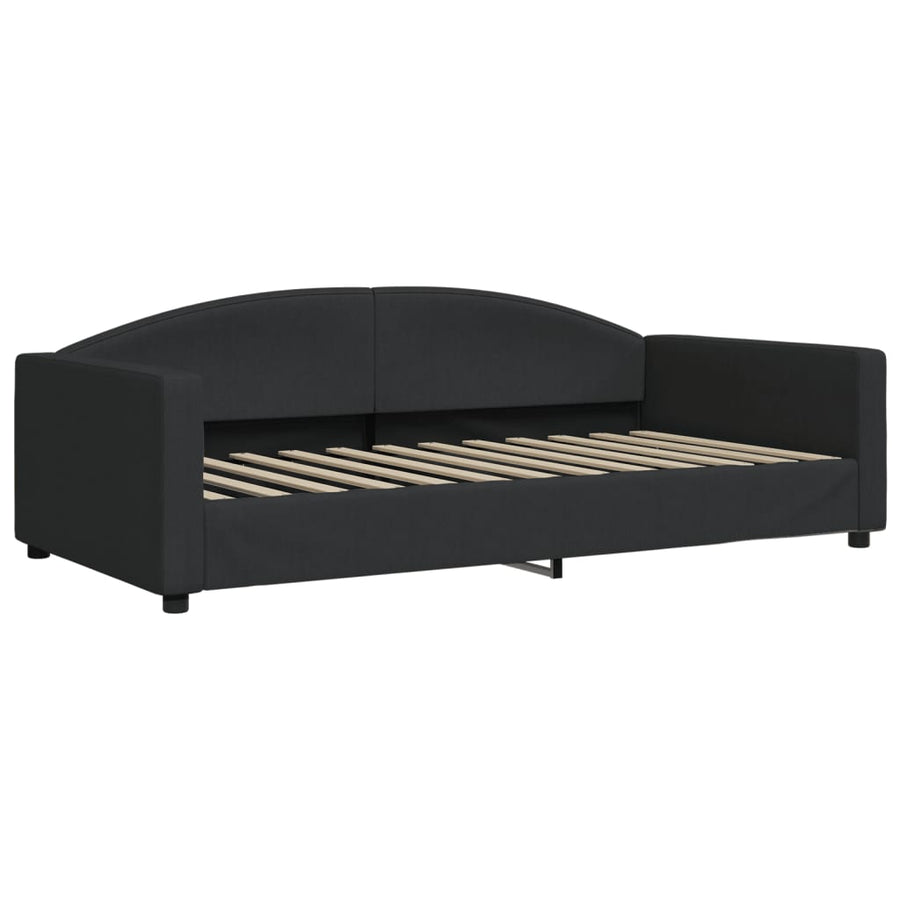 Slaapbank Met Onderschuifbed En Lades Stof Zwart 100 x 200 cm met onderschuifbed en lade en matras