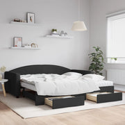 Slaapbank onderschuifbed lades 100x200 cm stof zwart