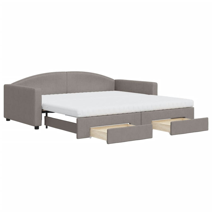 Slaapbank Met Onderschuifbed En Lades Stof 100 x 200 cm Taupe met onderschuifbed en lade en matras