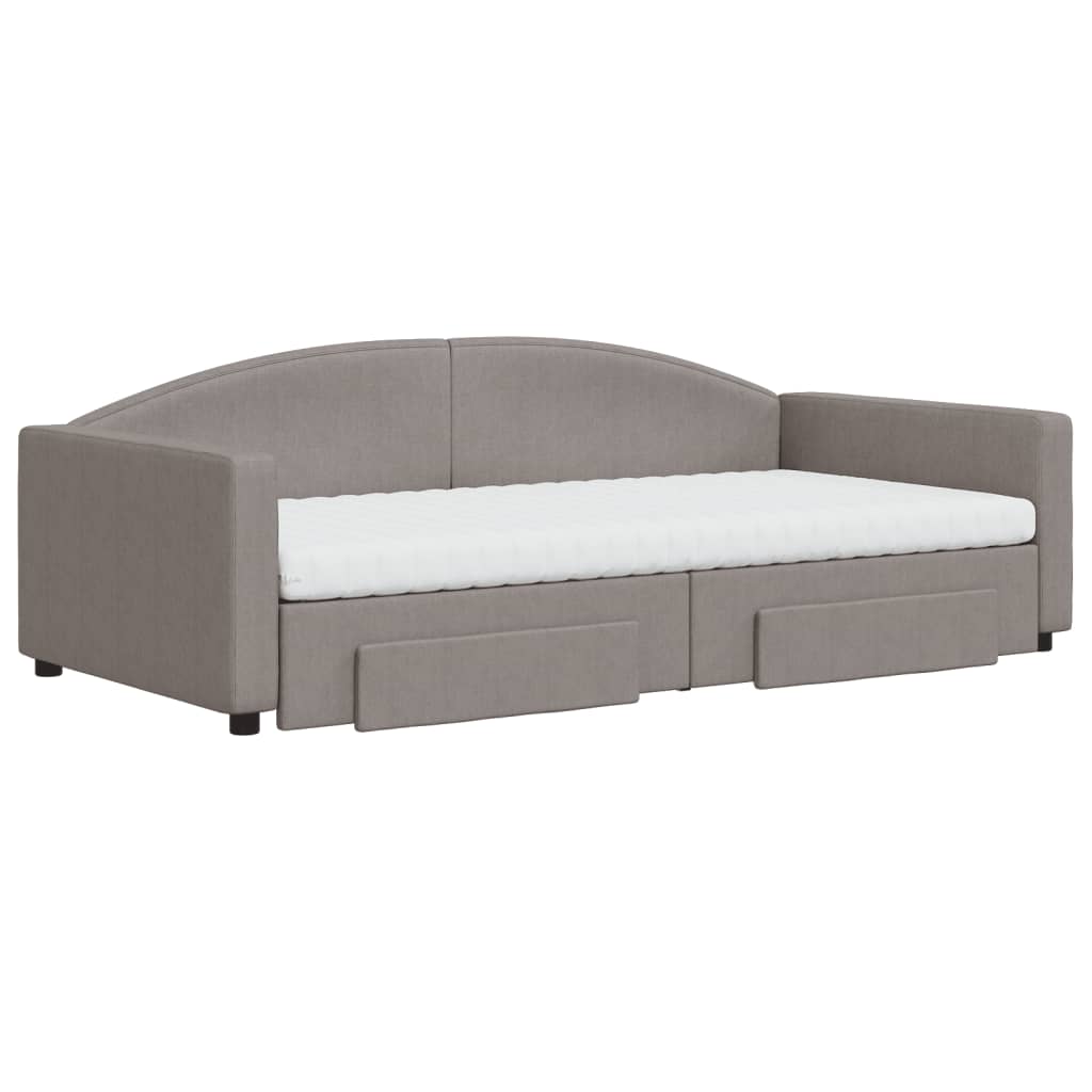 Slaapbank Met Onderschuifbed En Lades Stof 100 x 200 cm Taupe met onderschuifbed en lade en matras