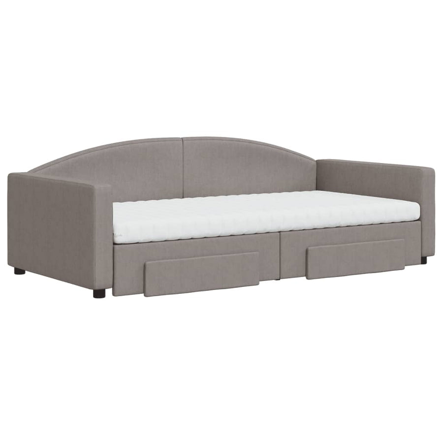 Slaapbank Met Onderschuifbed En Lades Stof 100 x 200 cm Taupe met onderschuifbed en lade en matras