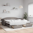 Slaapbank Met Onderschuifbed En Lades Stof 100 x 200 cm Taupe met onderschuifbed en lade en matras