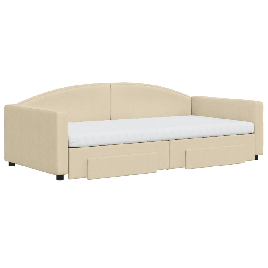 Slaapbank Met Onderschuifbed En Lades Stof 100 x 200 cm Crème met onderschuifbed en lade en matras