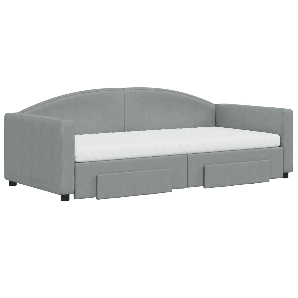 Slaapbank Met Onderschuifbed En Lades Stof 90 x 190 cm Lichtgrijs met onderschuifbed en lade en matras
