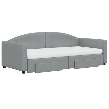 Slaapbank Met Onderschuifbed En Lades Stof 90 x 190 cm Lichtgrijs met onderschuifbed en lade en matras