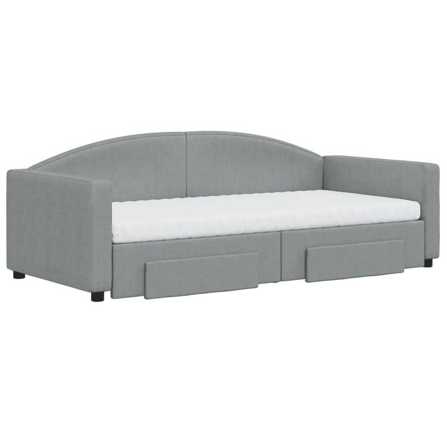 Slaapbank Met Onderschuifbed En Lades Stof 90 x 190 cm Lichtgrijs met onderschuifbed en lade en matras