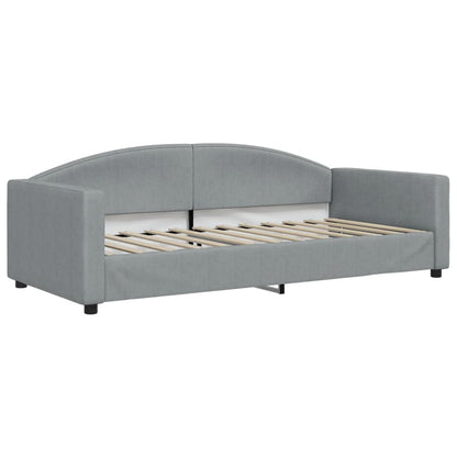 Slaapbank Met Onderschuifbed En Lades Stof 90 x 190 cm Lichtgrijs met onderschuifbed en lade en matras