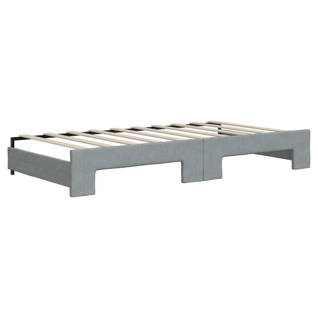 Slaapbank Met Onderschuifbed En Lades Stof 90 x 190 cm Lichtgrijs met onderschuifbed en lade en matras
